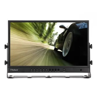 Boland LVB17 LED Broadcast Monitor 17 inch displaying a dynamic scene of a car driving on a road with blurred trees in the background, featuring vivid colors and motion blur effects.