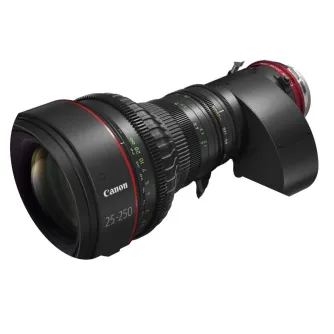 Canon Cinema EOS CN10X25 IAS S Cine-Servo lens featuring 25-250mm zoom and 1.5x extender for high-quality 4K cinematic footage.