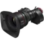 Canon Cinema EOS CN10X25 IAS S Cine-Servo Lens 25-250mm with a red ring, green focus scale, and matte black finish, mounted on a camera body with visible control buttons and a lens hood.