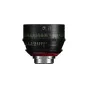 Canon Sumire Prime CN-E85mm T1.3 FP X kinematogrāfiskais objekīvs ar zaļām un baltām atzīmēm, kompakts dizains un sarkanie akcenti pie stiprinājuma