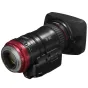 Canon Cinema EOS Compact Servo Double Lens Kit featuring the CN-E18-80mm lens with a red ring and silver mount, attached to a black camera body, showcasing its compact design and professional build quality.
