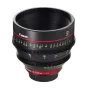 Close-up of a Canon CN-E50mm T1.3 L F cine lens featuring detailed focus and aperture rings, red accent lines, and engraved markings, isolated against a white background to highlight its professional build and specifications.