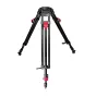 Cartoni Red Lock 75mm tripod with red locking mechanisms and adjustable legs for professional video use