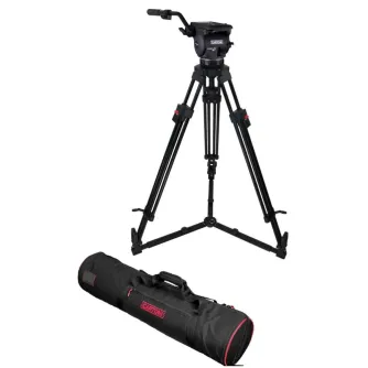 Cartoni FOCUS 12 Red Lock ALU Tripod System with HF1200 head, 2-stage aluminum legs, ground spreader, and soft bag for professional camera support