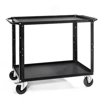 Black two-shelf cart with rubber mats for tool protection, lightweight and durable, made by CONECARTS.