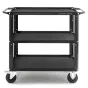 Three-shelf cart with black moquette mats and silver casters for easy mobility