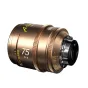 Bronze DZOFILM Arles Lustre 75mm T1.6 PL cinema lens, featuring a 270° focus rotation, T1.6 aperture ring, and amber glow optics, displayed in a side view against a clean white background.
