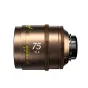 DZOFILM Arles Lustre 75mm T1.6 cinema lens in bronze finish, featuring a focus distance scale in feet, T1.6 aperture marking, 75mm focal length, and textured focus and aperture rings, presented in a clean side view.