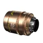 DZOFILM Arles Lustre 35mm T1.6 PL cinema lens in bronze finish, featuring a 35mm focal length, T1.6 aperture ring, focus distance scale in feet and meters, yellow script branding, ribbed focus and aperture rings, front element a