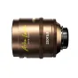 DZOFILM Arles Lustre 35mm T1.6 PL cinema lens with bronze finish, yellow script branding, focus and aperture rings, PL mount, Vista Vision compatibility, delivering soft vintage glow and amber flares.