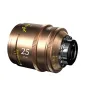 DZOFILM Arles Lustre 25mm T1.6 PL cinema lens with bronze barrel, yellow focus and T-stop markings, front element and rear mount visible against white background