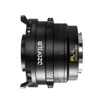 DZOFILM Marlin 1.6x Expander PL to L объективный адаптер, черный алюминиевый корпус с текстурным кольцом, вид сбоку, на корпусе маркировка PL>L, красная точка, съемные крепления