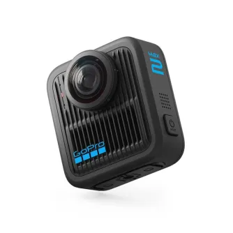 GoPro MAX2 Action Cam Specialty Bundle featuring a black camera with a large lens, textured grip, and blue branding, showcasing the GoPro logo and 'MAX2' text prominently against a white background.