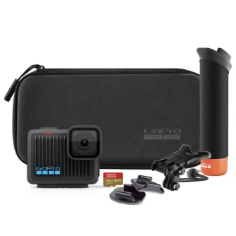 GoPro HERO Action Camera Specialty+ (Sport) Bundle with adhesive mounts, a carry case, USB-C cable, 64GB microSD card, and floating hand grip