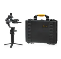 Твёрдый водонепроницаемый кейс HPRC 2500 для gimbal DJI RSC 2 Pro Combo, представленный с установленным на штативе, с жёлто-чёрной эргономичной ручкой и предварительно вырезанным пенопластовым интерьеромТвёрдый водонепроницаемый кейс HPRC 2500 для gimbal DJI RSC 2 Pro Combo, представленный с установленным на штативе, с жёлто-чёрной эргономичной ручкой и предварительно вырезанным пенопластовым интерьером