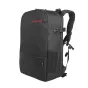 Black iFootage Shark Slider Mini Soft Backpack with red logo, double zipper, side mesh pocket for tripod or bottle, padded shoulder straps, and external strap for gear attachment.