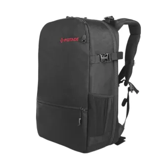 Black iFootage Shark Slider Mini Soft Backpack with red logo, double zipper, side mesh pocket for tripod or bottle, padded shoulder straps, and external strap for gear attachment.