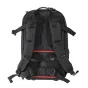 Rear view of the black iFootage Shark Slider Mini Soft Backpack featuring a padded mesh back, adjustable shoulder straps, a red accent stripe, and an external strap for securing gear.