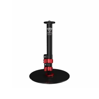 iFootage Cobra 2 round base monopod with red adjustable clamps, black aluminum shaft, and compact circular base, ideal for desktop streaming and vlogging setups.