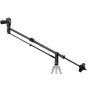 iFootage Mini Crane M1 III camera crane mounted on a tripod, extended to a maximum radius of 1200mm, featuring red accents, a secure buckle locking system, and a flexible camera mount.