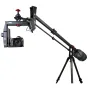 iFootage Mini Crane M1 III camera crane mounted on a tripod, extended to a maximum radius of 1200mm, featuring a tilt and hold mechanism, with a camera securely attached to its platform. Includes damping function control and adj