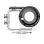 Insta360 Go Ultra Dive Case with glass lens port, black circular lens cover, and accessory mounts for underwater protection up to 60m.