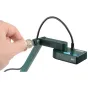 IPEVO V4K 8 MP document camera with adjustable stand, hand holding a silver coin for size comparison, USB cable attached, ideal for high-definition live streaming.
