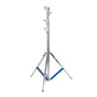Kaiser HD 300 light stand with chrome-plated steel telescopic column, adjustable three-section legs, blue aluminum connectors, and 12 kg load capacity, ideal for studio lighting.
