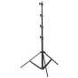Kaiser AutoFold S light stand with adjustable height 78-240 cm, black anodized telescopic column and folding tripod legs, featuring 16 mm reversible thread pin and 1/4" and 3/8" mounting threads