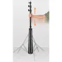 Kaiser AutoFold S Light Stand with adjustable height 78‑240 cm, folding tripod legs, and a hand gripping the black telescopic column, featuring versatile mounting threads.