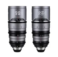 Laowa Sunlight 2X Anamorphic Zoom 40-80mm and 70-135mm lenses in silver, part of a 2-lens cinema bundle for full-frame cameras with manual focus and Arri PL mount.Laowa Sunlight 2X Anamorphic Zoom 40-80mm and 70-135mm lenses in silver, part of a 2-lens cinema bundle for full-frame cameras with manual focus and Arri PL mount.