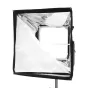 Litepanels Snapbag Softbox Gemini 1x1 with removable baffle, square softbox showing white diffuser pulled back to expose silver interior and LED panel