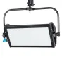 Litepanels Gemini 2x1 Soft RGBWW LED panel with black housing and white diffuser, mounted on a curved black yoke with a blue control knob, against a plain white background.