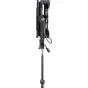 Side view of the Litepanels Gemini 1x1 Soft RGBWW LED Panel (945-1111) mounted on a stand, showing the rear bracket, adjustment knob, and power cable, highlighting its compact design and versatile lighting control.
