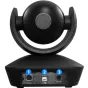 Вид сзади камеры Marshall CV610-UB 5МП USB PTZ, показывающий порты RS232, USB 2.0 и DC12V на черной базе.