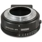 Metabones Nikon G to MFT Smart Adapter for Nikon G lenses on Micro Four Thirds cameras with electronic communication features a textured grip and focal length markings.
