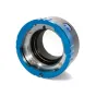 Blue and silver MTF B4 2/3 to Sony E-Mount Adaptor with textured grip, designed for Sony E-mount cameras.