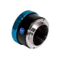 MTF B4 2/3" to Sony E‑Mount adaptor with blue knurled ring and silver metal mount, isolated on a white background.