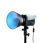 NANLITE FC-120C full-color RGBW LED light with blue diffusion dome mounted on a black stand, part of the 2KIT-PT lighting kit, featuring a portable design with a power cable.