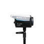 NANLITE FC-120C full-color LED light mounted on a stand with a NANLITE clamp, showcasing the front panel and blue accent, part of a portable 2KIT-PT lighting kit