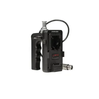 NANLITE Battery Grip BT-BG-XLR4II with 4-pin XLR connector, anti-slip design, and V-mount battery compatibility, suitable for handheld or stand mounting.