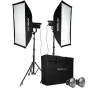 NANLITE FS-200 2Kit-S-LS studijas apgaismojuma komplekts ar divām 225W LED prožektoriem, softboxiem, statīviem un pārvadāšanas somu