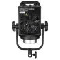 NANLITE FS-200 Spot Light с шестигранной вентиляционной решеткой, задними управляющими дисками и серебряной основой, установленный на черном регулируемом кронштейне. Идеально подходит для профессиональной фотографии и видеосъемк