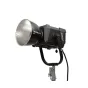 NANLUX 60° reflector with NL mount attached to a studio light, mounted on a black U-bracket against a white background, highlighting the durable aluminum alloy construction and electronic contacts.
