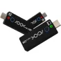RGBlink ASK nano 4K wireless transmitter with USB-C ports, blue LED indicators, and branding labels, one device positioned diagonally in the foreground and the second partially visible behind it.