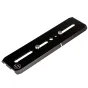 Sachtler Sideload Plate M, a black anodized aluminum tripod accessory featuring two elongated slots, two silver adjustment screws, and a compact design.