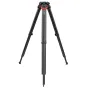 Sachtler Flowtech 100 GS Tripod with carbon fiber legs, red hinge lock, and ground spreader for precision video shooting