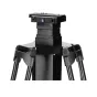 Second Wave Model 30 Teleprompter Motorized Pedestal with 30 kg payload, featuring a close-up of the top mounting platform, blue indicator light, and sturdy tripod legs, highlighting smooth remote-controlled height adjustment.