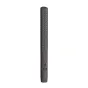 Sennheiser MKH 8018 shotgun microphone with black ribbed grille, three mode switches, and L/R indicator, standing upright against a white background.