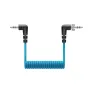 Blue coiled Sennheiser EW-DP ME2 SET audio cable with right-angle 3.5 mm connectors for wireless lavalier microphone system